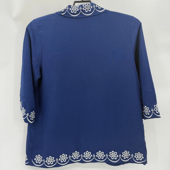 New BOB MACKIE Art to Wear Linen Blend Jacket Size L Embroidered 3/4 Sleeve - Picture 2 of 6